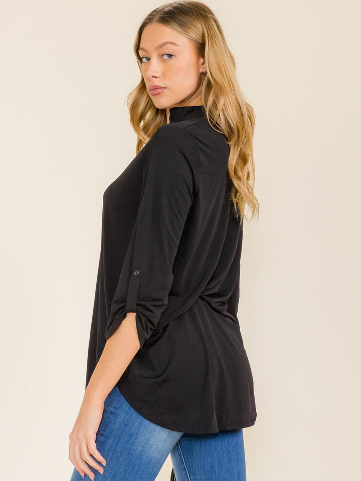 WOMEN'S 3/4 SLEEVES V-NECK TUNIC HIGH-LOW TOP