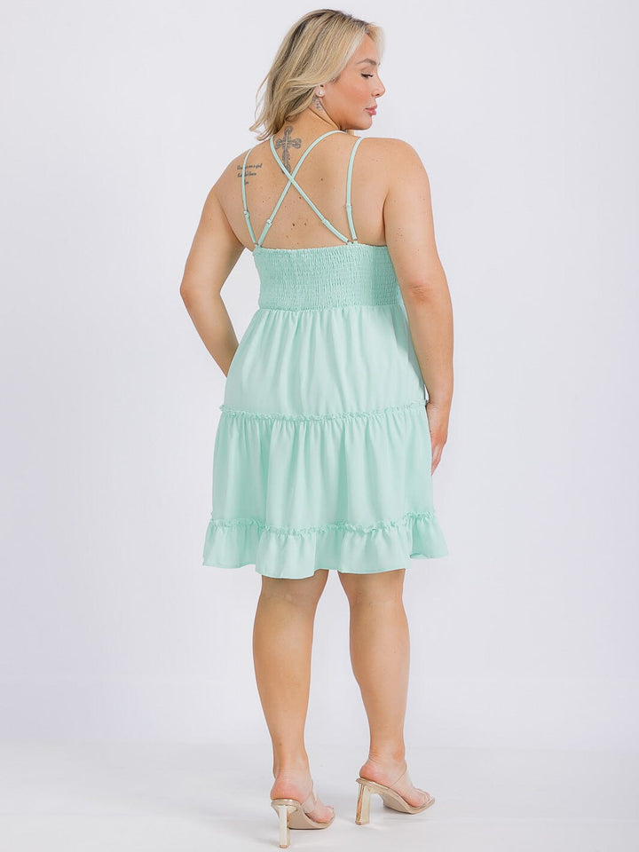 PLUS SIZE SLEEVELESS OPEN BACK LACE FIT & FLARE MINI DRESS