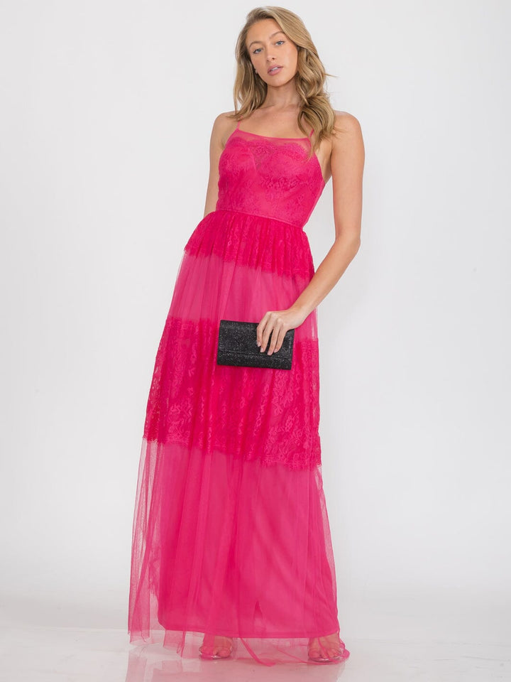 WOMEN'S SLEEVELESS LACE TIERED MAXI GOWN DRESS