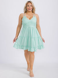 PLUS SIZE SLEEVELESS OPEN BACK LACE FIT & FLARE MINI DRESS