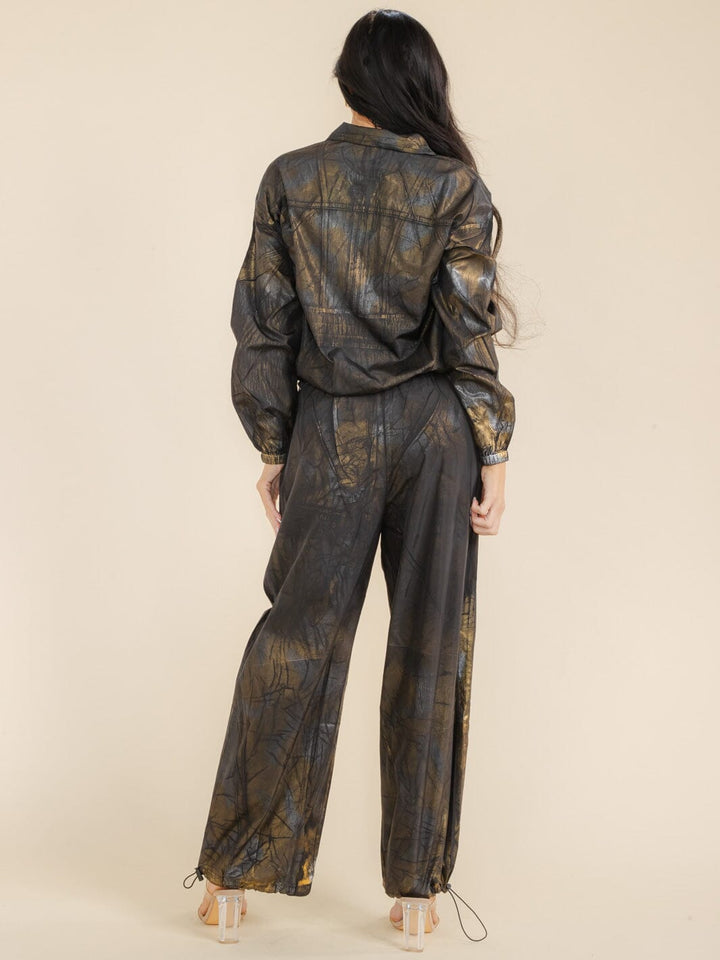 WOMEN'S LONG SLEEVE POCKET TOP & ELASTIC WAIST PANTS SHIMMER 2PC SETS