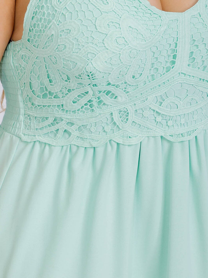 PLUS SIZE SLEEVELESS OPEN BACK LACE FIT & FLARE MINI DRESS