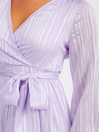 WOMEN'S LONG SLEEVE SURPLICE SELF TIE SHIMMER MAXI DRESS