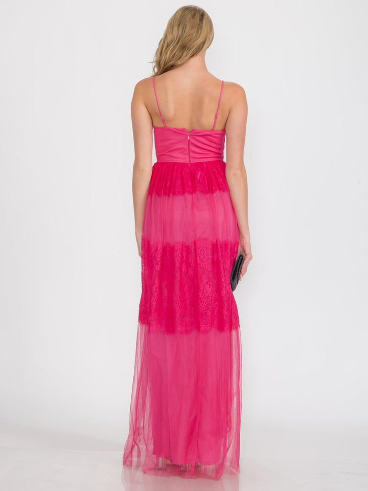 WOMEN'S SLEEVELESS LACE TIERED MAXI GOWN DRESS