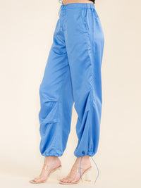 WOMEN'S ELASTIC WAIST POCKETS JOGGER PANTS