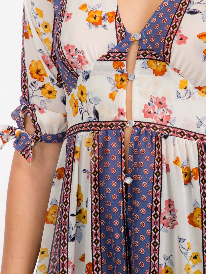 WOMEN'S SHORT SLEEVE BUTTON UP FLORAL KIMONO