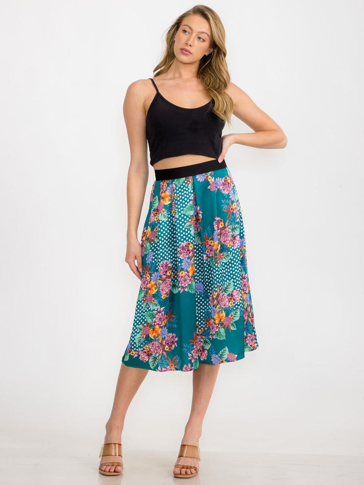 WOMEN'S ZIPPER CLOSURE FLORAL MIDI SKIRT