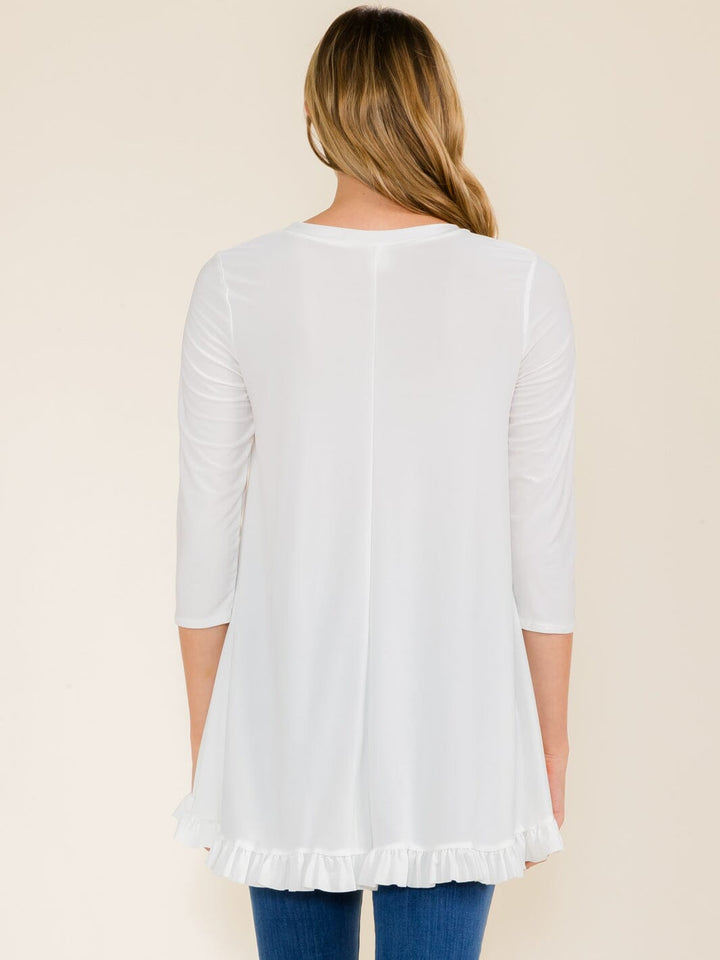 WOMEN'S 3/4 SLEEVES RUFFLE BOTTOM HEM TUNIC HIGH-LOW TOP