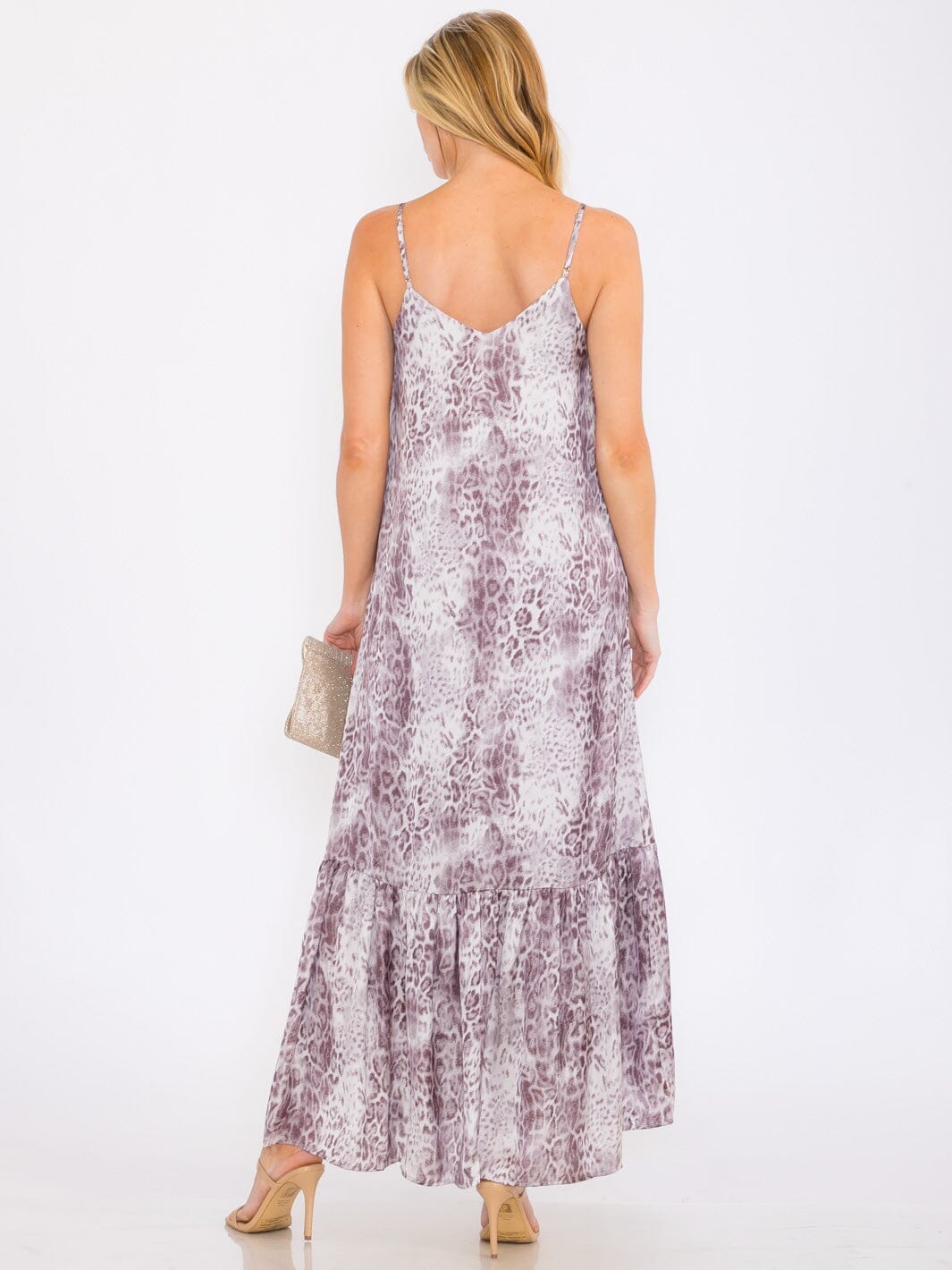 WOMEN'S SLEEVELESS TIERED ANIMAL PRINT MAXI DRESS