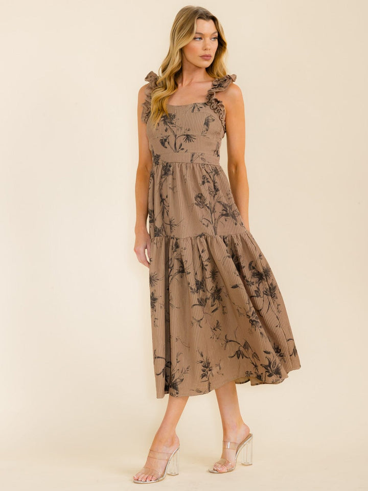 WOMEN'S SLEEVELESS SMOCK TIERED FLORAL MAXI DRESS