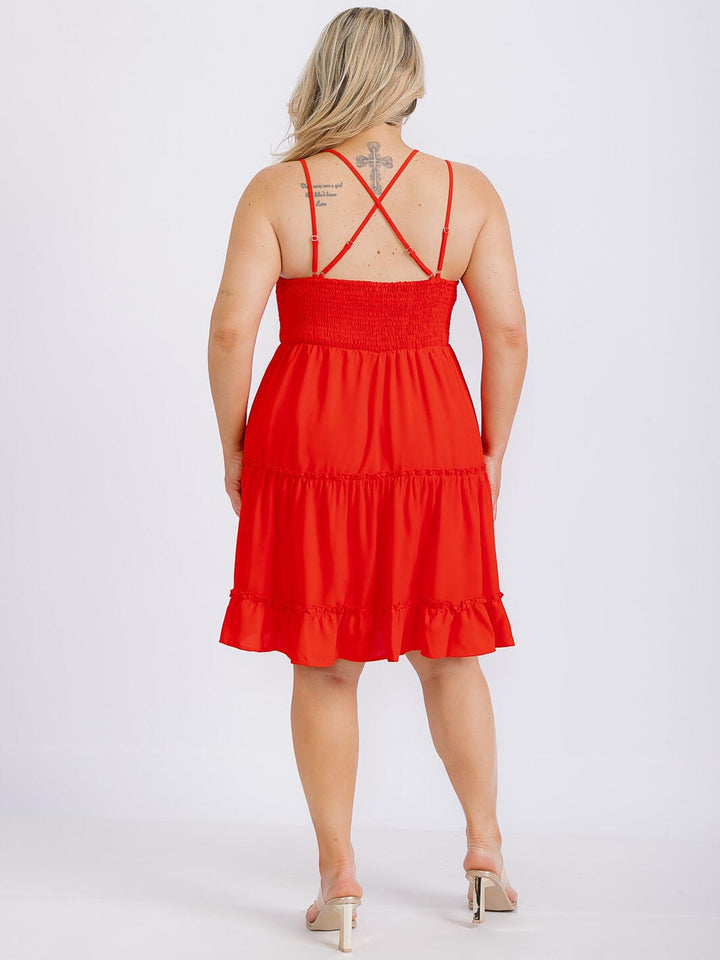 PLUS SIZE SLEEVELESS OPEN BACK LACE FIT & FLARE MINI DRESS