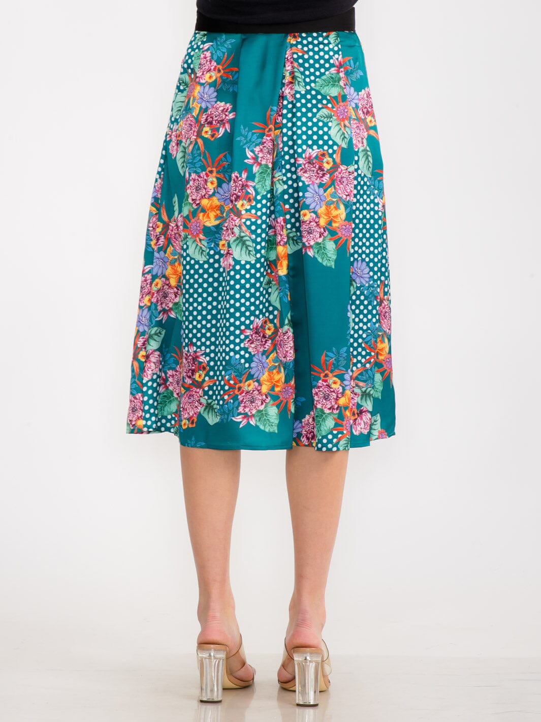 WOMEN'S ZIPPER CLOSURE FLORAL MIDI SKIRT