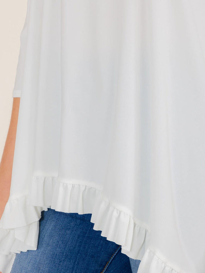 WOMEN'S 3/4 SLEEVES RUFFLE BOTTOM HEM TUNIC HIGH-LOW TOP