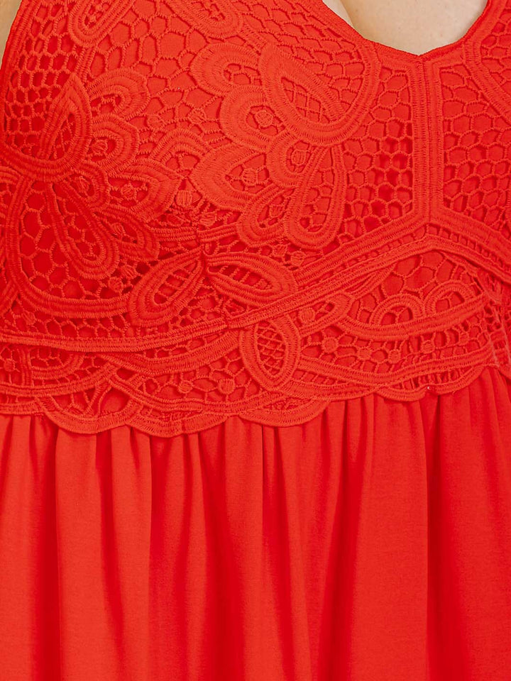PLUS SIZE SLEEVELESS OPEN BACK LACE FIT & FLARE MINI DRESS