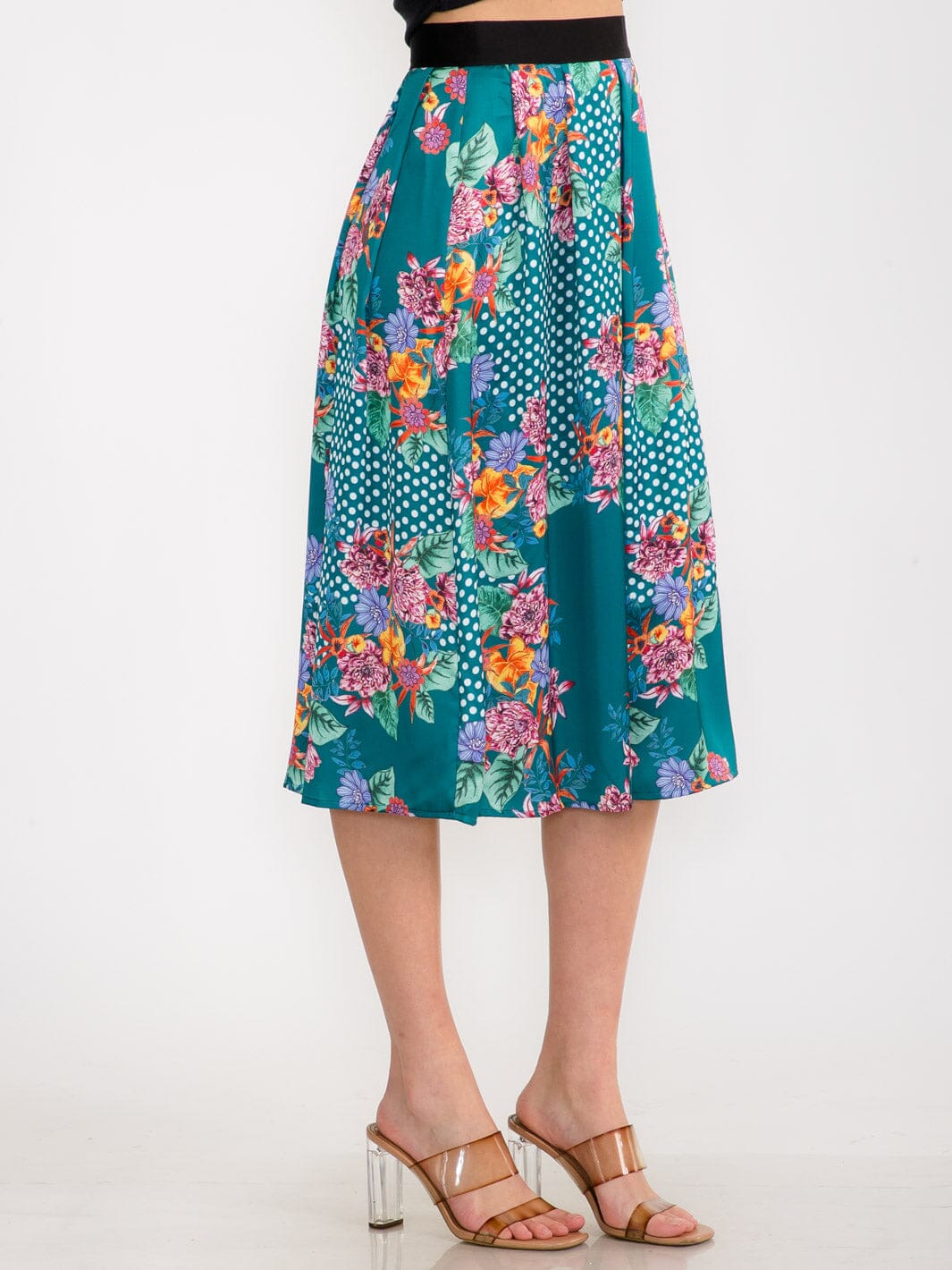 WOMEN'S ZIPPER CLOSURE FLORAL MIDI SKIRT