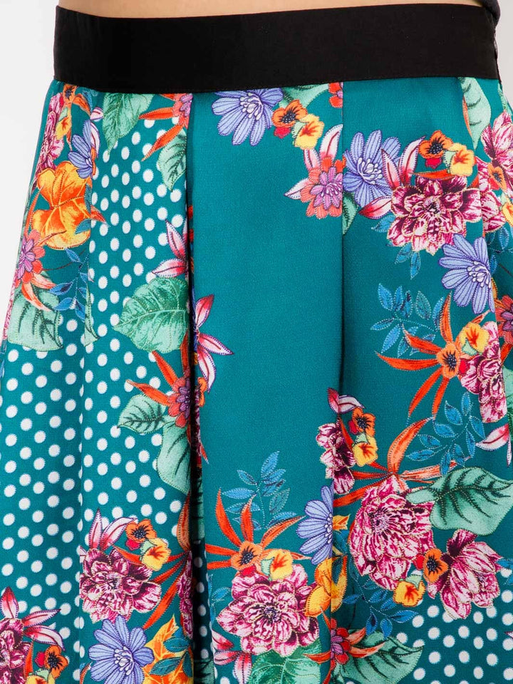 WOMEN'S ZIPPER CLOSURE FLORAL MIDI SKIRT