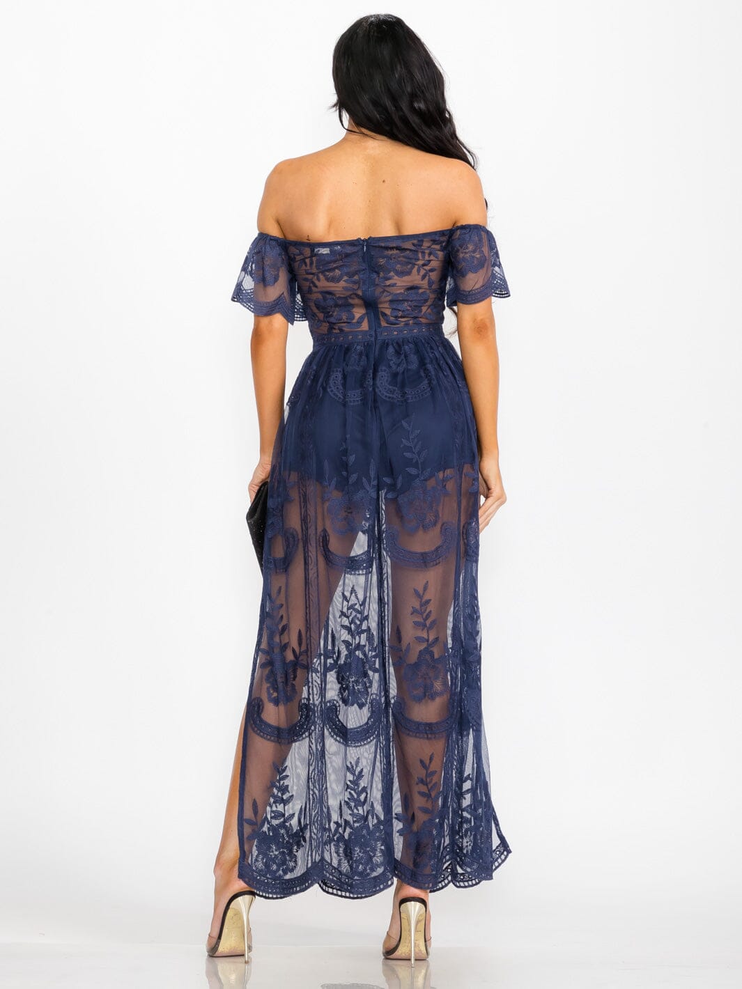 WOMEN'S OFF SHOULDER ALL OVER LACE MAXI DRESS