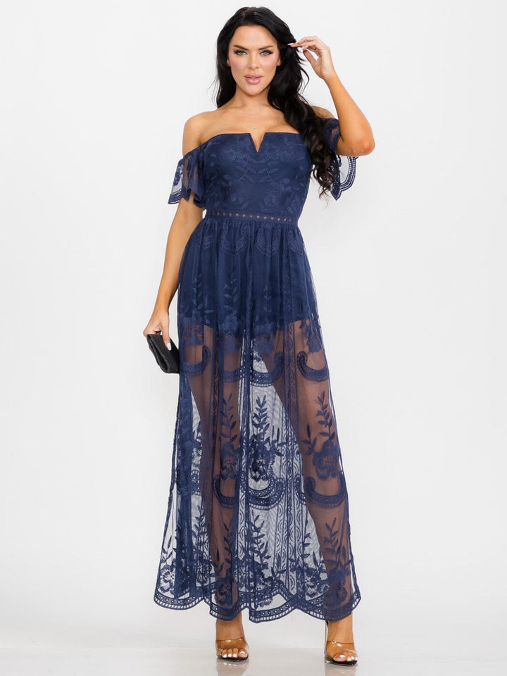 WOMEN'S OFF SHOULDER ALL OVER LACE MAXI DRESS