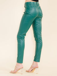 WOMEN'S BUTTON CLOSURE POCKETS PU PLEATHER SKINNY PANTS