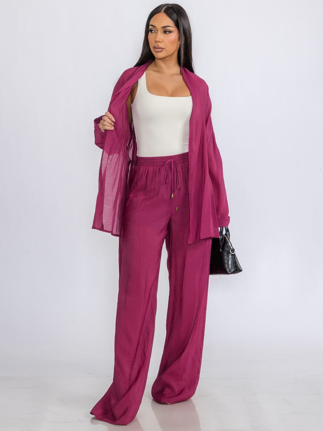 WOMEN'S LONG SLEEVE CARDIGAN & ELASTIC WAIST PANTS 2PC.SET