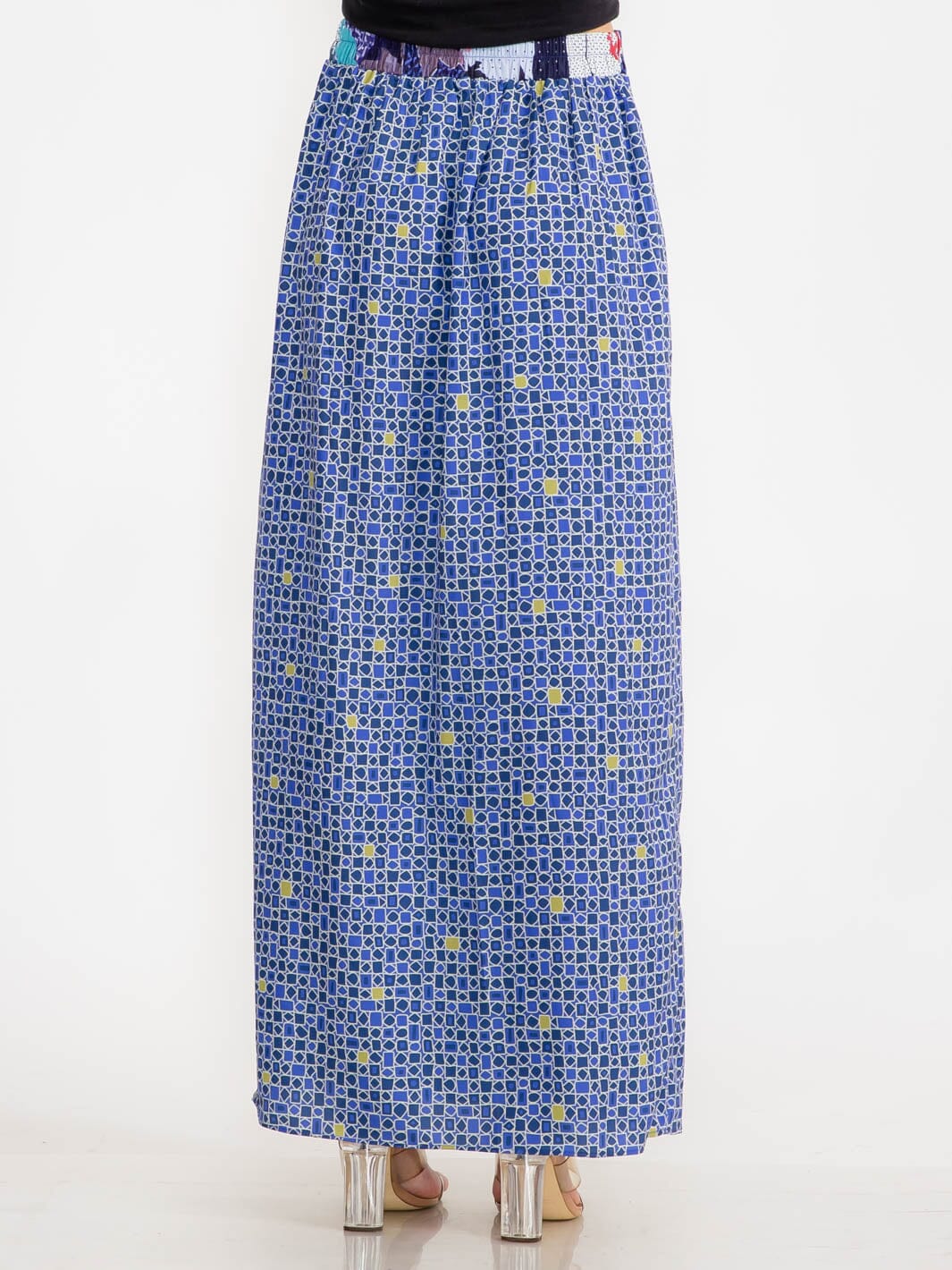 WOMEN'S ELASTIC WAIST MULTI PRINT FRONT SLIT MAXI SKIRT