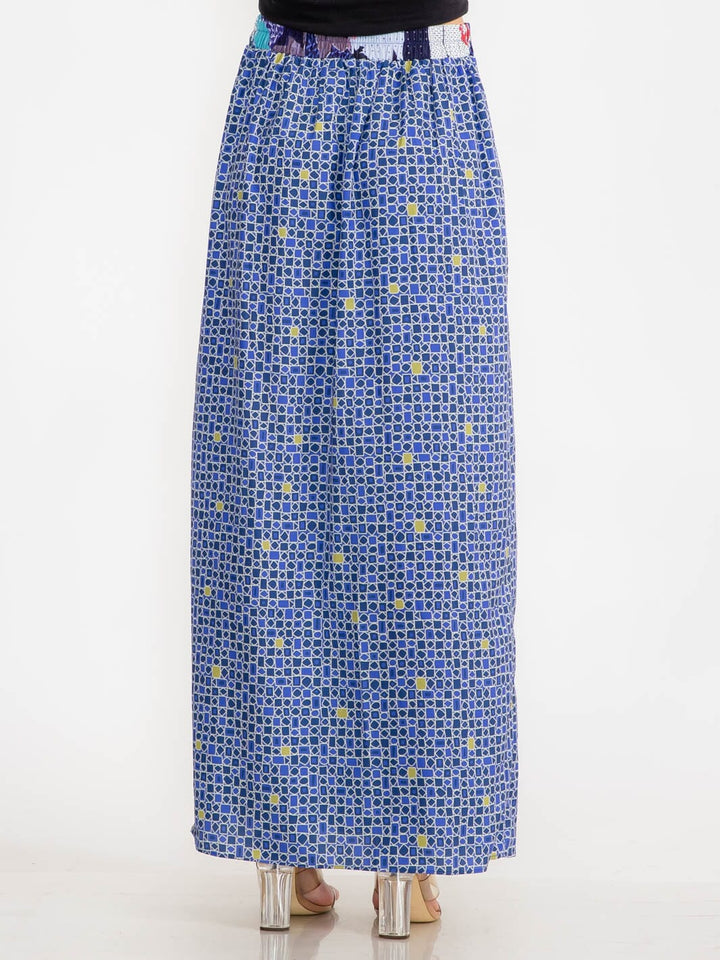 WOMEN'S ELASTIC WAIST MULTI PRINT FRONT SLIT MAXI SKIRT