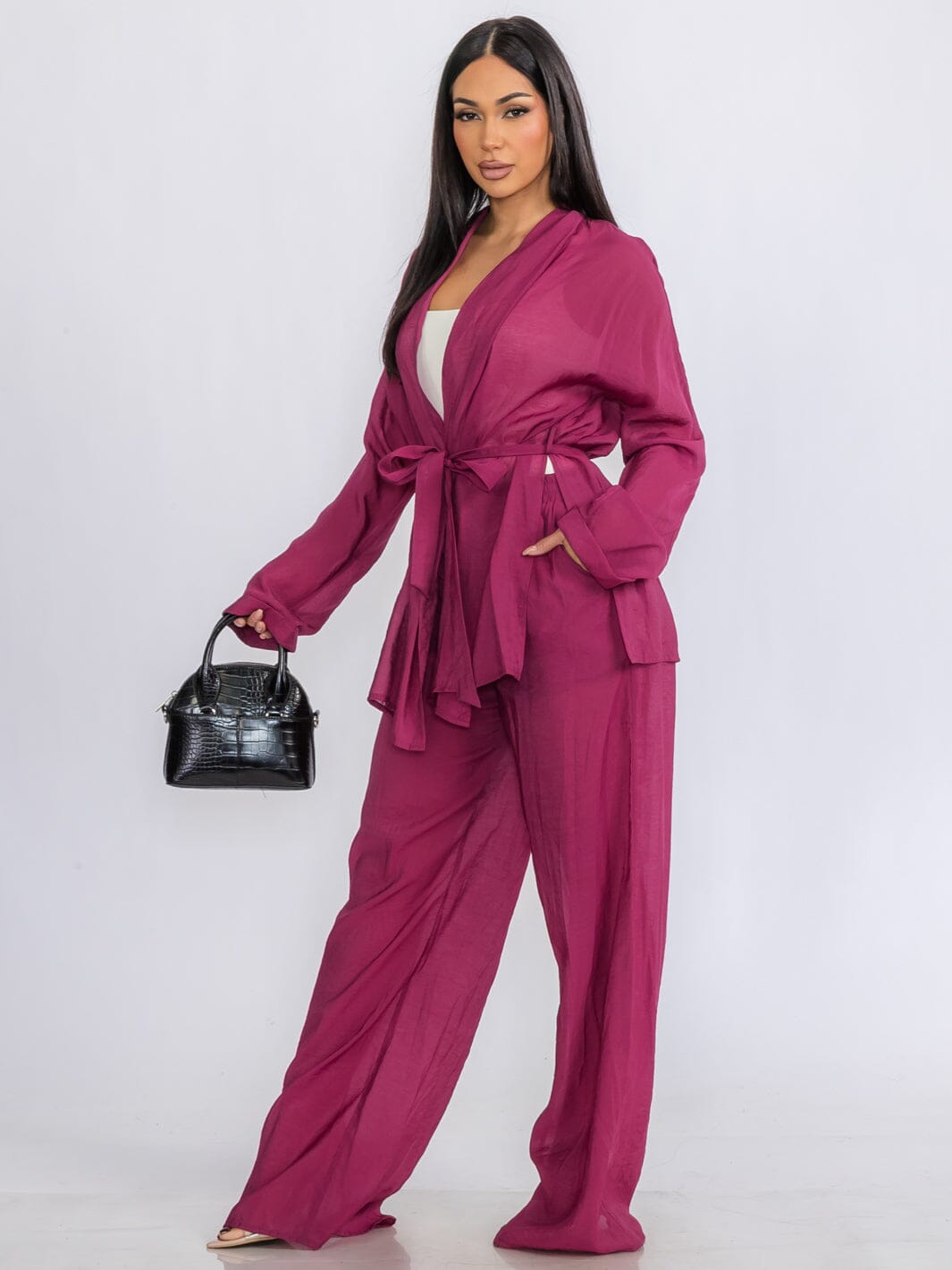 WOMEN'S LONG SLEEVE CARDIGAN & ELASTIC WAIST PANTS 2PC.SET