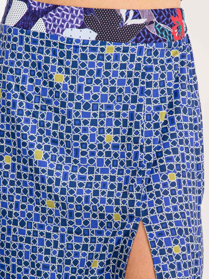 WOMEN'S ELASTIC WAIST MULTI PRINT FRONT SLIT MAXI SKIRT