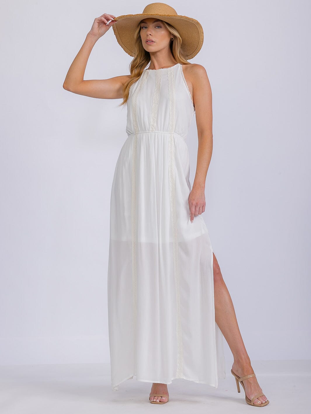WOMEN'S SLEEVELESS HALTER NECK SLIT MAXI DRESS