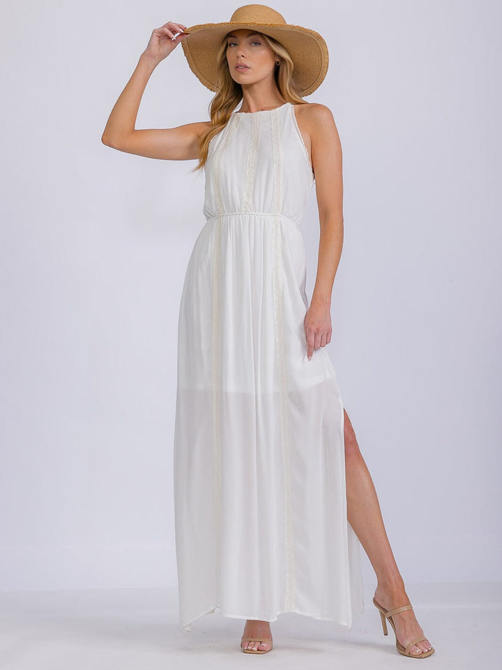WOMEN'S SLEEVELESS HALTER NECK SLIT MAXI DRESS