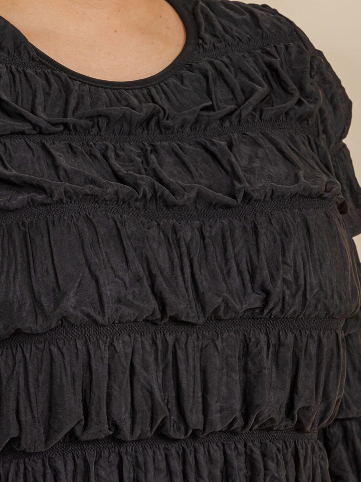 PLUS SIZE 3/4 SLEEVE TIERED RUCHED MAXI DRESS