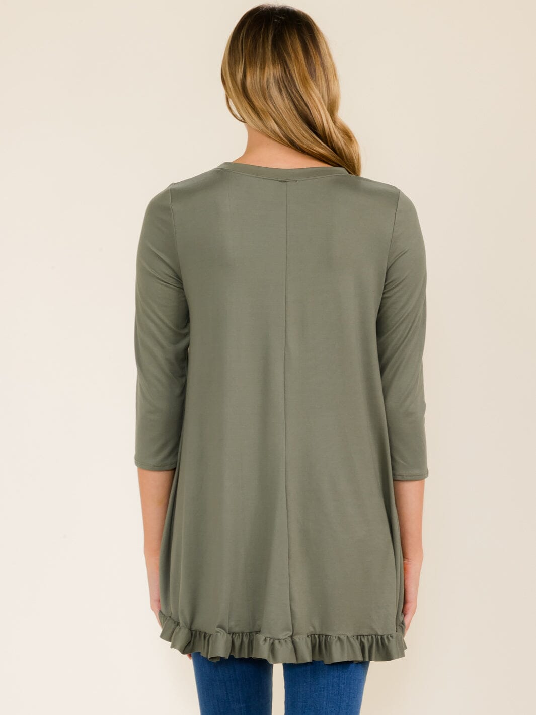 WOMEN'S 3/4 SLEEVES RUFFLE BOTTOM HEM TUNIC HIGH-LOW TOP