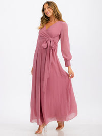 WOMEN'S LONG SLEEVE SURPLICE SELF TIE MAXI DRESS