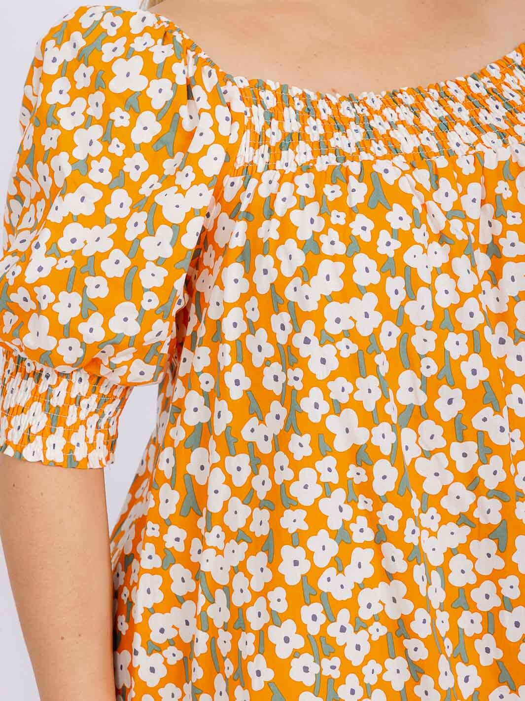 PLUS SIZE SHORT SLEEVE SMOCK NECK FRONT POCKETS FLOWER PRINT MINI DRESS