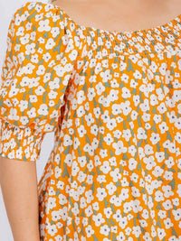 PLUS SIZE SHORT SLEEVE SMOCK NECK FRONT POCKETS FLOWER PRINT MINI DRESS