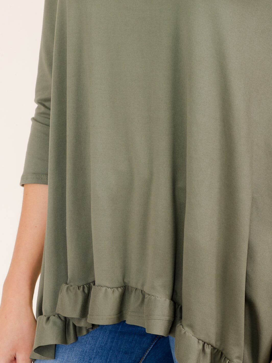 WOMEN'S 3/4 SLEEVES RUFFLE BOTTOM HEM TUNIC HIGH-LOW TOP