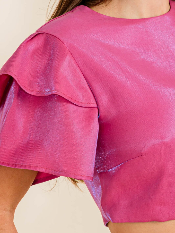 WOMEN'S SHORT RUFFLE SLEEVE CROP TOP