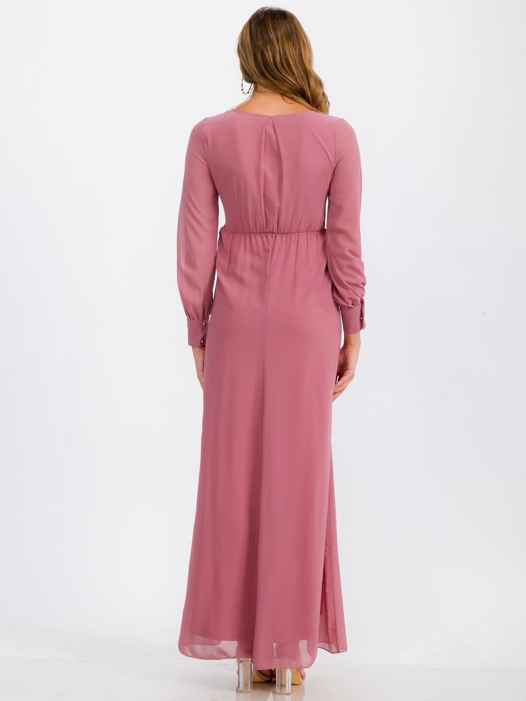 WOMEN'S LONG SLEEVE SURPLICE SELF TIE MAXI DRESS