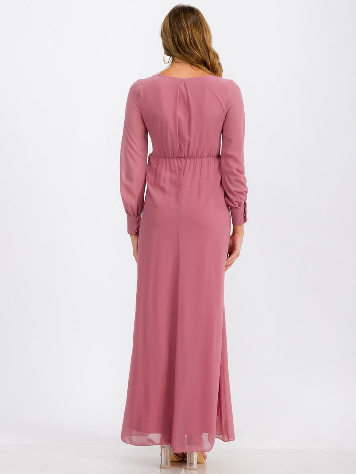 WOMEN'S LONG SLEEVE SURPLICE SELF TIE MAXI DRESS