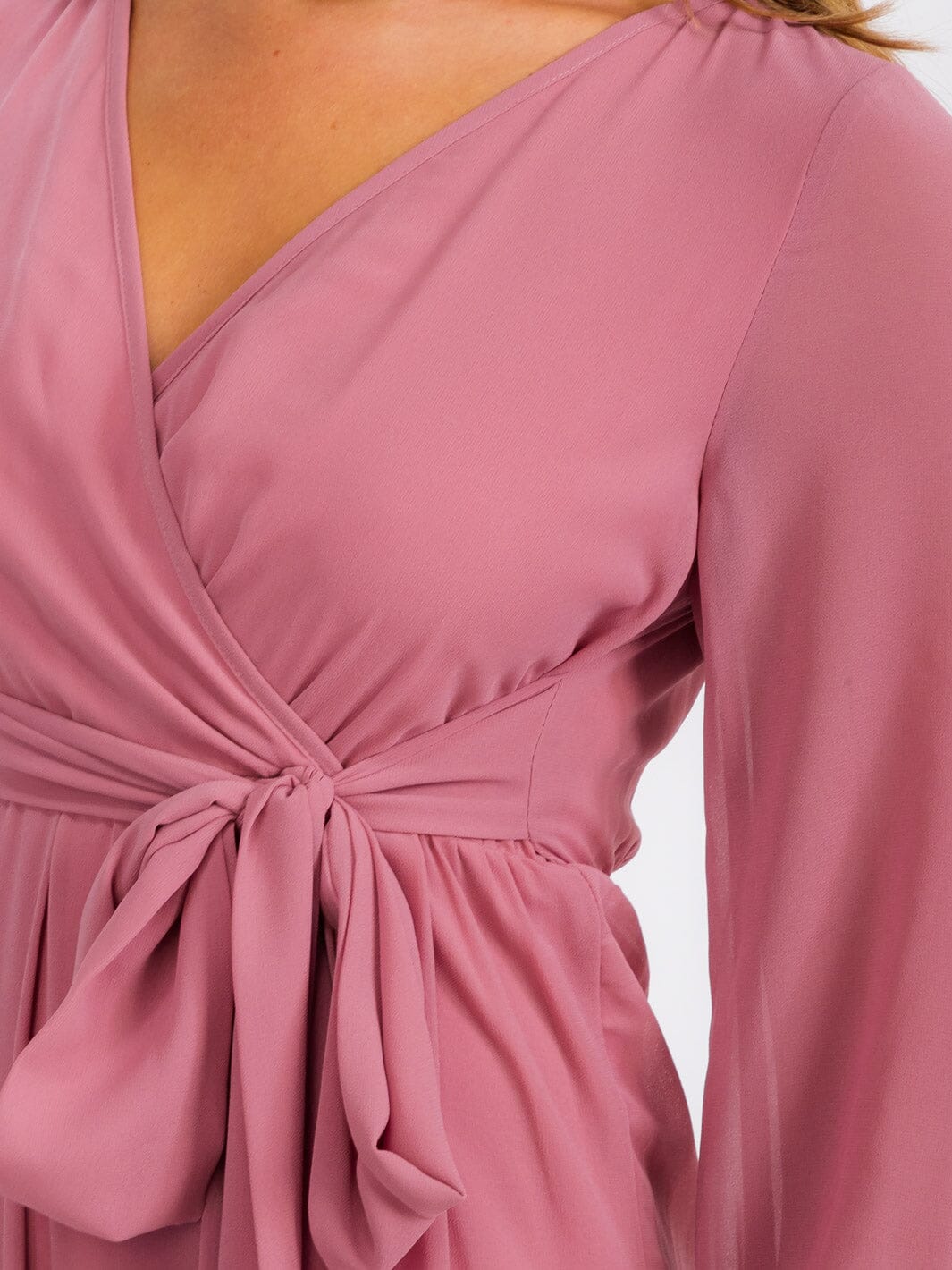 WOMEN'S LONG SLEEVE SURPLICE SELF TIE MAXI DRESS