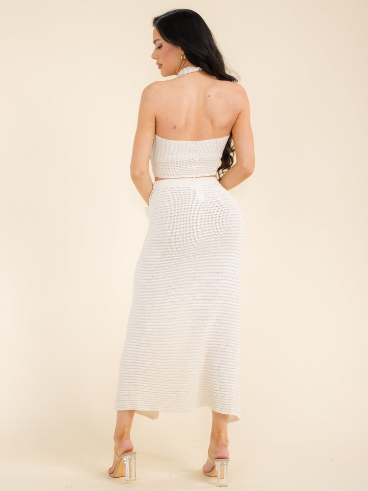 WOMEN'S ELASTIC WAIST SURPLICE FLOWER KNIT MAXI SKIRT