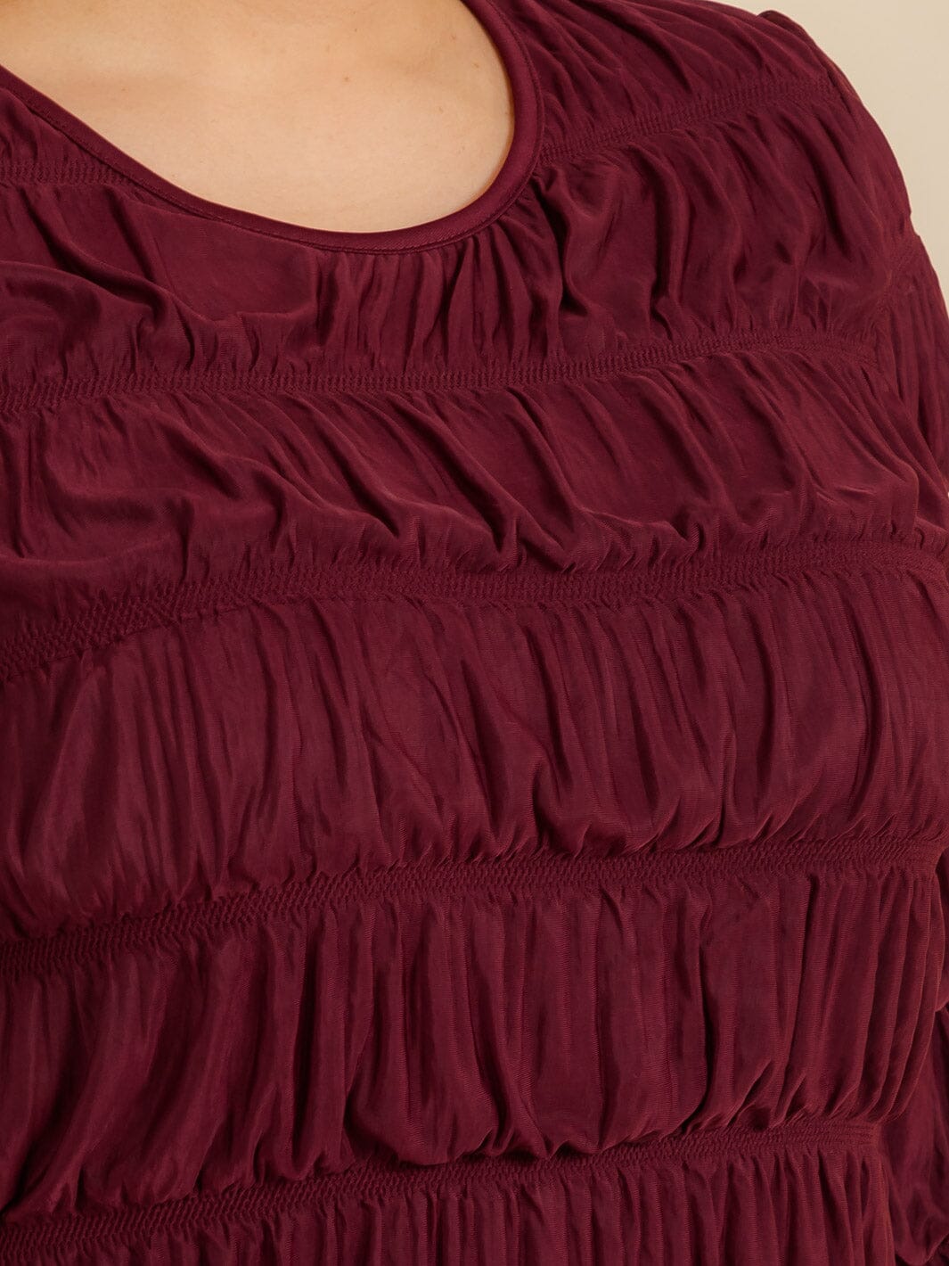 PLUS SIZE 3/4 SLEEVE TIERED RUCHED MAXI DRESS