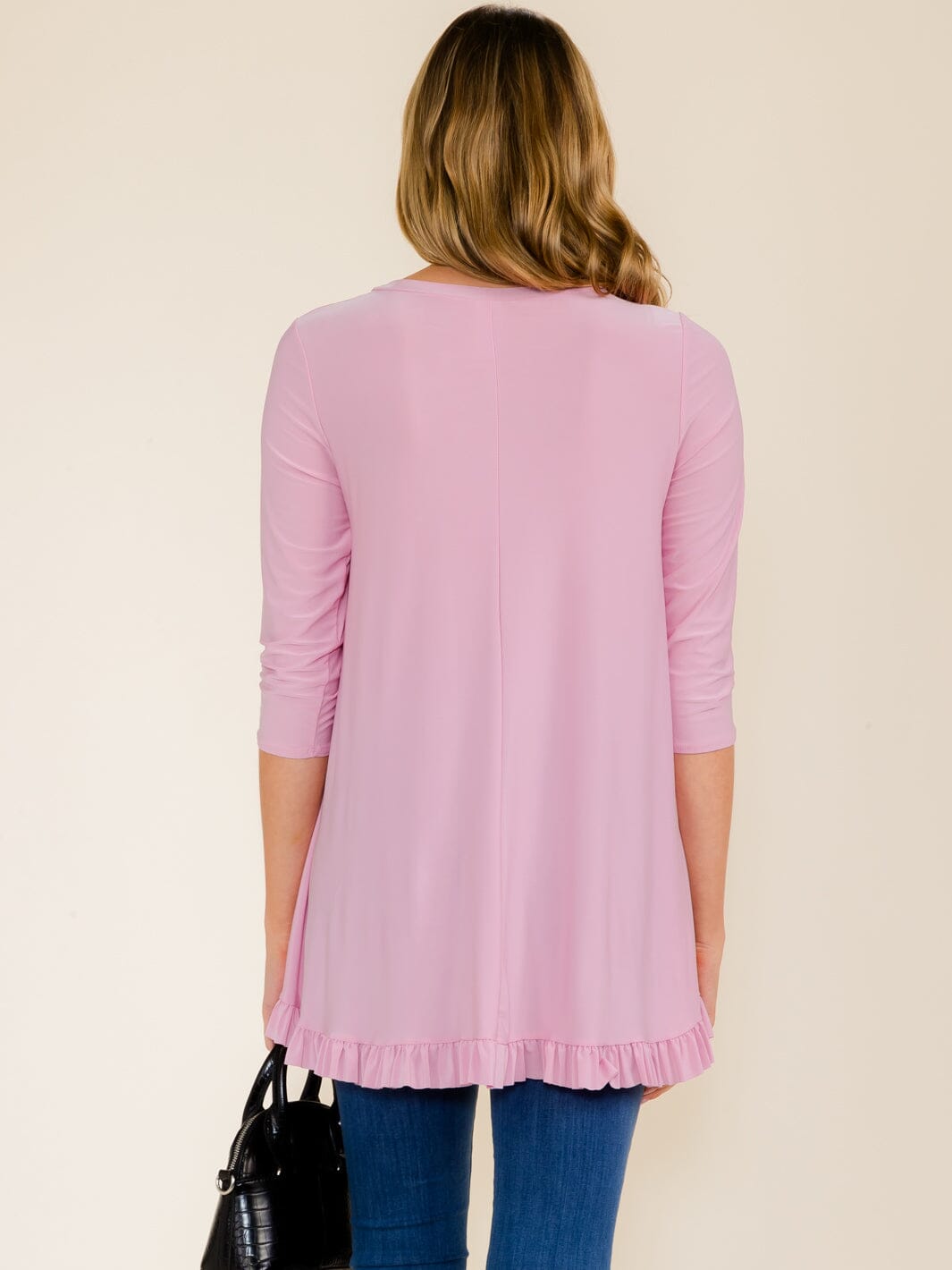 WOMEN'S 3/4 SLEEVES RUFFLE BOTTOM HEM TUNIC HIGH-LOW TOP