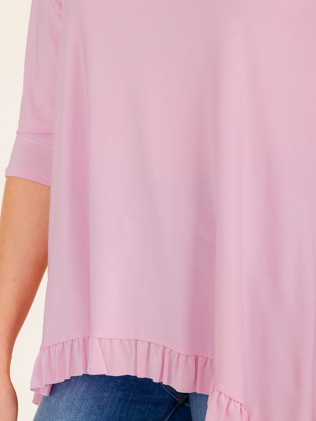 WOMEN'S 3/4 SLEEVES RUFFLE BOTTOM HEM TUNIC HIGH-LOW TOP