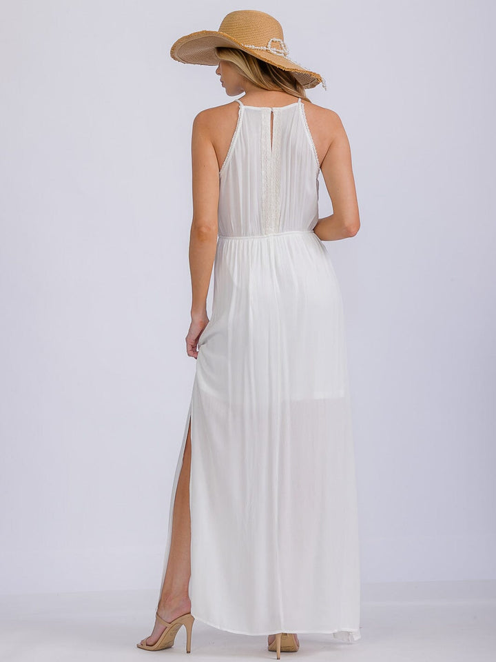 WOMEN'S SLEEVELESS HALTER NECK SLIT MAXI DRESS