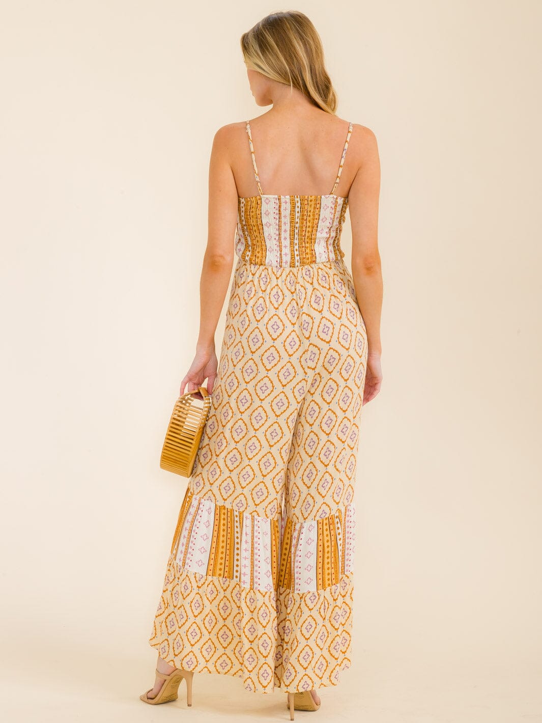 WOMEN'S SHORT SLEEVE FRONT POCKETS MULTI PRINT WIDE LEG JUMPSUIT (Copy)