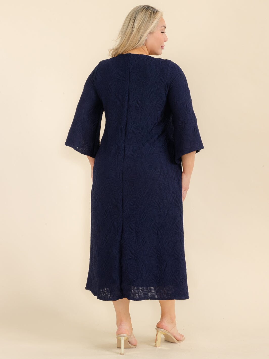 PLUS SIZE 3/4 SLEEVE FRONT POCKETS RUCHED DETAILED MAXI DRESS