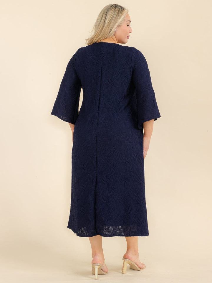 PLUS SIZE 3/4 SLEEVE FRONT POCKETS RUCHED DETAILED MAXI DRESS