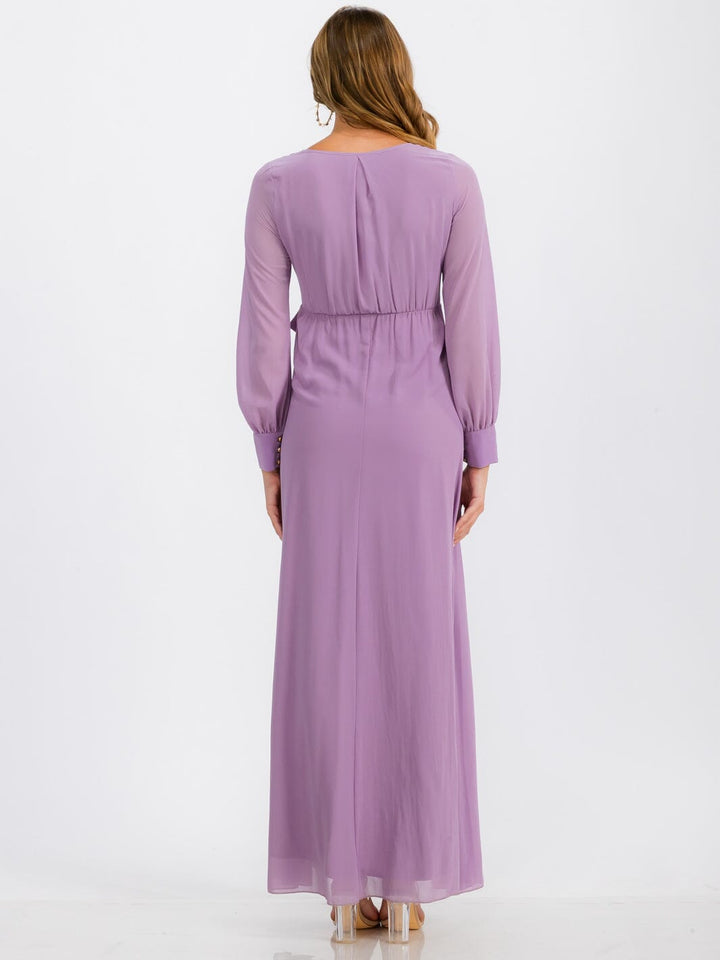 WOMEN'S LONG SLEEVE SURPLICE SELF TIE MAXI DRESS