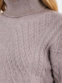 WOMEN'S LONG SLEEVE TURTLE NECK CABLE KNIT PULLOVER SWEATER